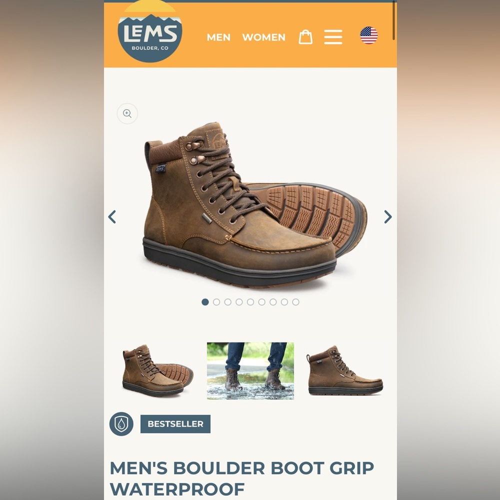 LEMS men’s Boulder Grip waterproof boots (size 10)